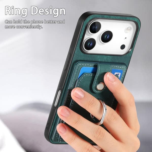 iPhone 17 Pro Max Retro Skinnkänsla Ringkortskal Grön