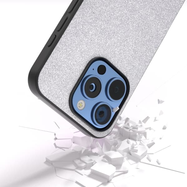 iPhone 16 Pro Max Glitter Shockproof Skal med Svart Ram Silver