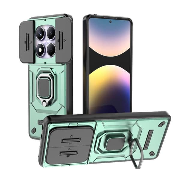 Redmi Note 14 Pro 4G Global - Shockproof TPU + PC Sliding Camshield fodral med Ställ Grön
