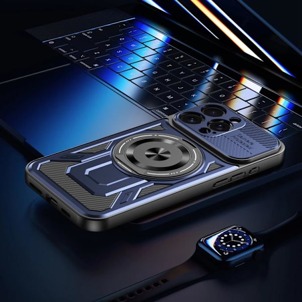 iPhone 16 Pro Max Armor Rotating MagSafe Skal Blå