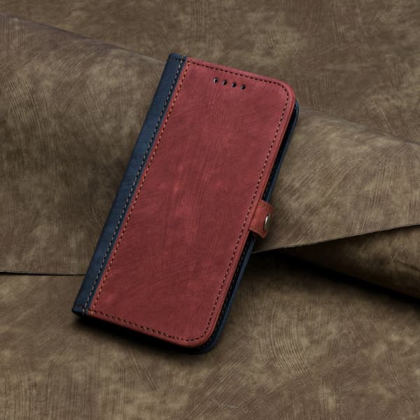 Redmi Note 14 Pro+ 5G - Sidofäste Dubbelvikts Handrem Läder fodral Röd