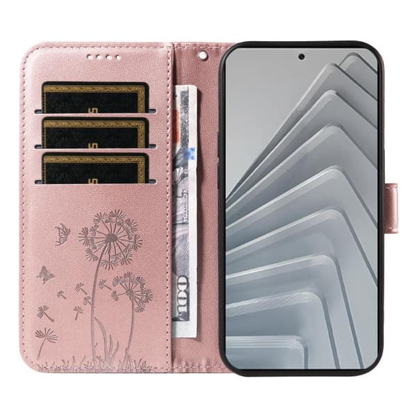 Redmi Note 14 4G - Flip Läderfodral med Dandelion Prägling, Roséguld