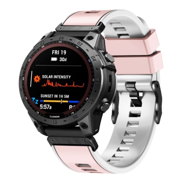 För Garmin Fenix ​​7X 26 mm Plain Weave Tvåfärgad Quick Release Silikon Watch Band Pink White