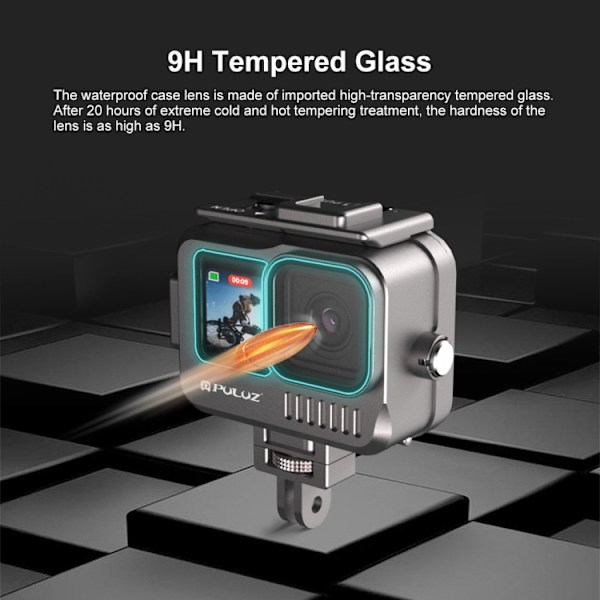 Vattentätt hus i aluminiumlegering för GoPro HERO12 Black /11 Black /10 Black /9 Black, 40 m
