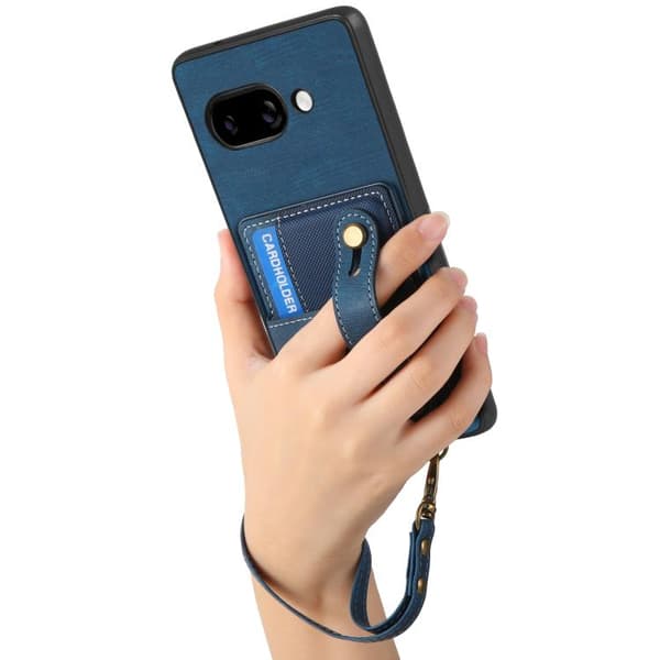 för Pixel 9a Retro Cross Wristband Plånboksfodral i Läder Blå