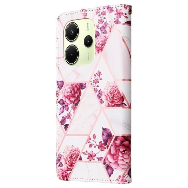Redmi Note 14 4G - Marmor Brons Sömnad Läder Mobilfodral Roséguld