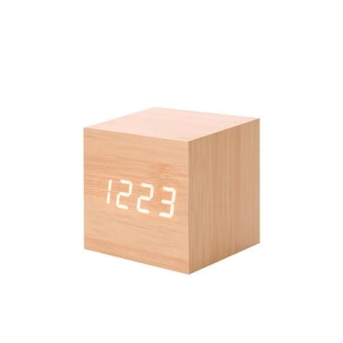 Flerfärgad ljudkontroll träklocka modern digital LED skrivbordsalarmklocka termometer timer trä vit