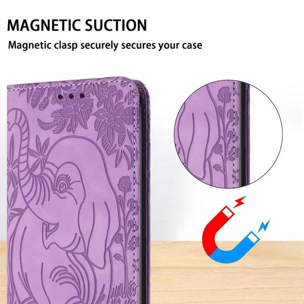 Redmi Note 14 Pro / 14 Pro+ 5G - Retro Elefant Prägad Läder Mobilfodral Purpur