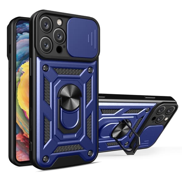 iPhone 16 Pro Max Skal med Glidande Kameraskydd TPU+PC Design Blå