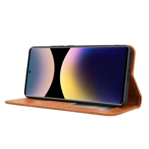 Redmi Note 14 Pro 4G - Magnetisk Spänne Retro Textur Läder fodral Brun