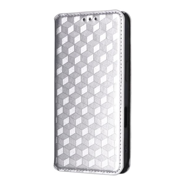 iPhone 18 Pro / iPhone 17 Pro Skal läderfodral med kubisk rutmönster Silver