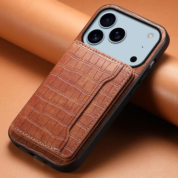 iPhone 18 Pro Max / iPhone 17 Pro Max Skal med Krokodiltextur och Fullt Skyddande Design Brun
