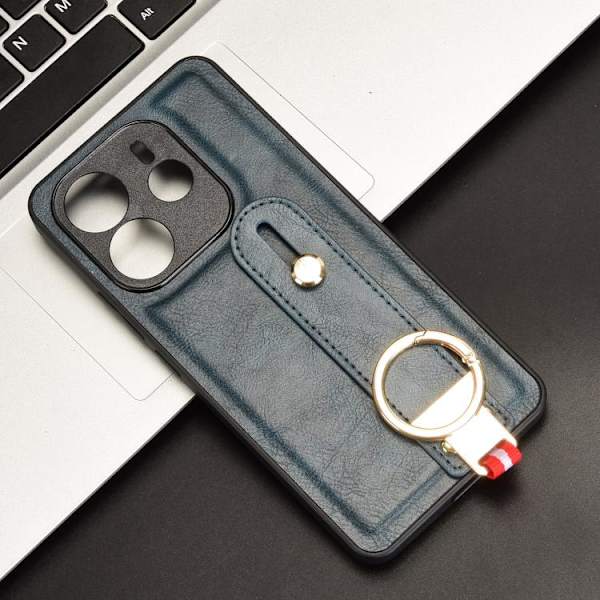 Redmi Note 14 4G - Läderfodral med Handledsrem för Blå