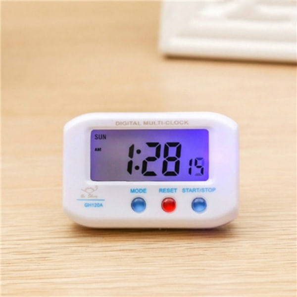 Bärbar fickstorlek digital elektronisk resealarmklocka Bilar Elektronisk Luminous Stoppur LCD-klocka (Vit)