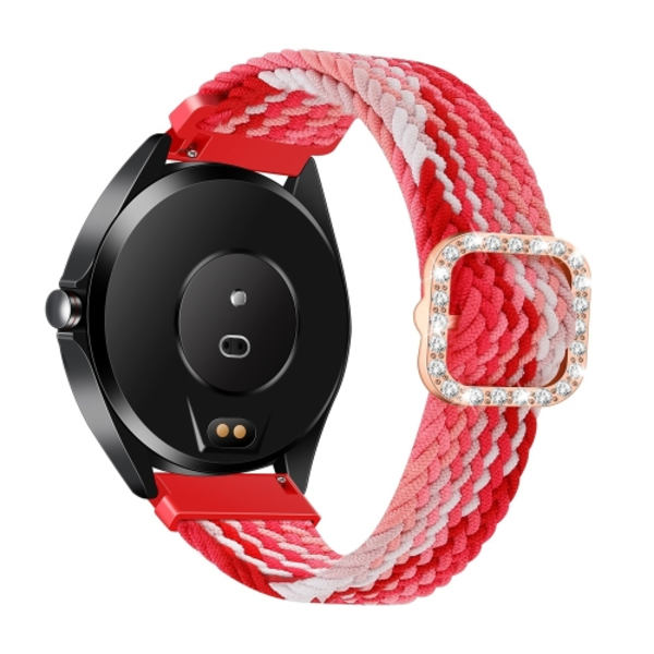 För Garmin Venu/Vivoactive 3 20 mm Universal justerbart flätat elastiskt diamantspänne watch Strawberry