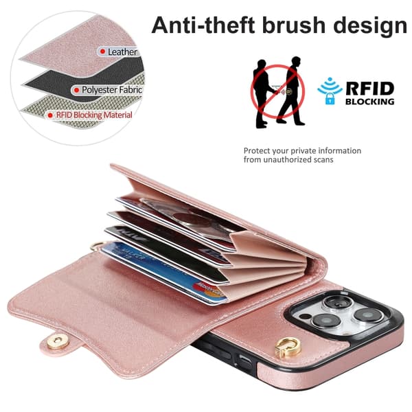 iPhone 16 Pro Max RFID-kortfack Skal med Lång Lanyard Roséguld