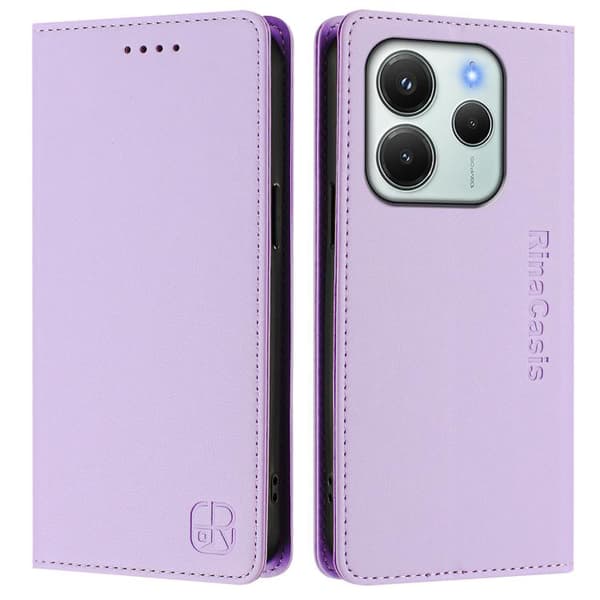 Redmi Note 14 4G - EU Version RC01 Dubbelvikts Magnetisk Sug RFID Läder fodral Ljuslila