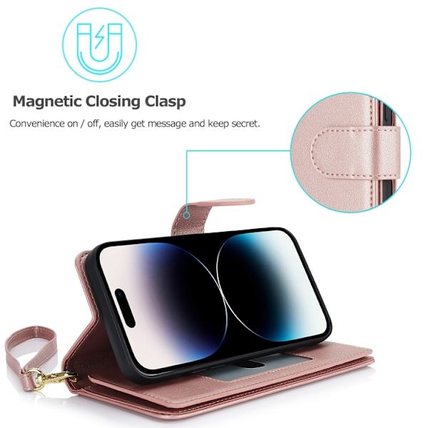 iPhone 16 Pro Skal - Multi-Kort Plånbok RFID Läder Roséguld