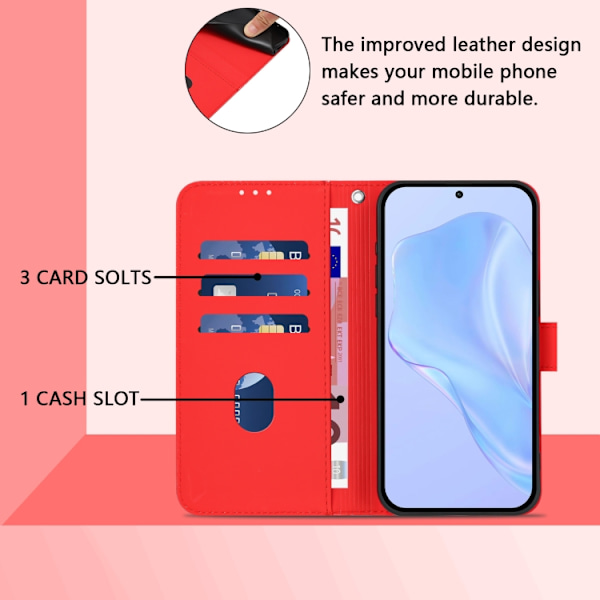 Samsung Galaxy S22+ 5G Skal i läder med lanyard, solid färg Röd