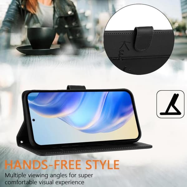 iPhone 18 Pro / iPhone 17 Pro Skal läderfodral med Smile Embossing och RFID Svart