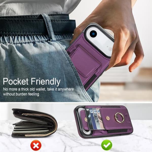 iPhone 17 Air Skal med Elastisk Kortficka och Ringhållare Purpur