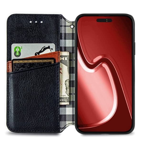 iPhone 16 Pro Max Cubic Grid Pressad Magnetisk Läder Skal - Fodral Svart