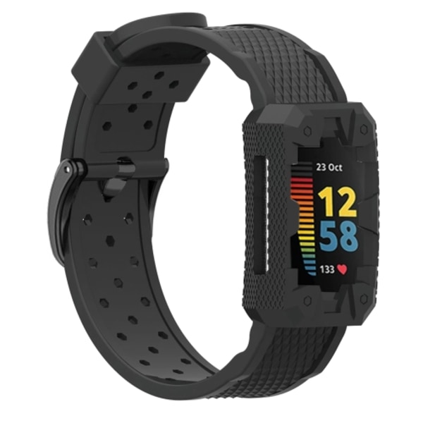 För Fitbit Charge 5 Silikon Integrated Strap Watch Band Black