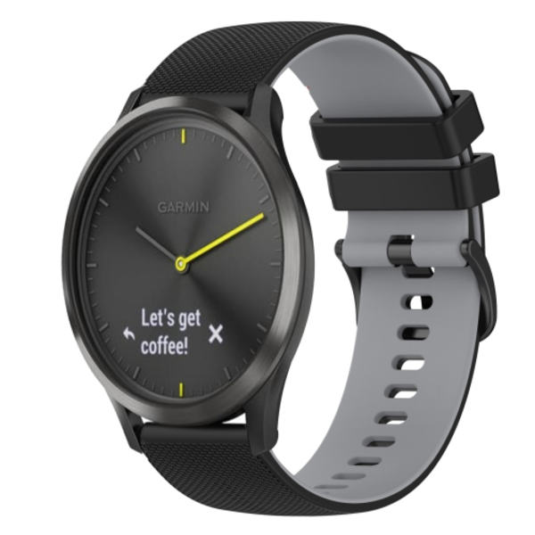 För Garmin Vivomove 20 mm rutigt watch i tvåfärgad silikon Black-Grey