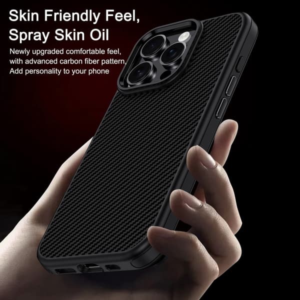 iPhone 16 Pro Max Skal Kolfiber Texturerad Oljespray med MagSafe Magnetisk Fodral Grå