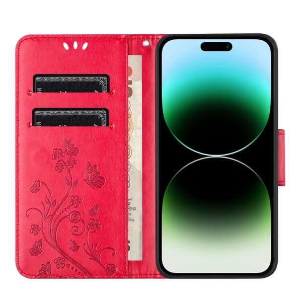 Redmi Note 14 5G - Flip Läderfodral med Fjärilsblomsterdesign Röd