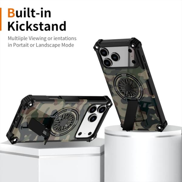 iPhone 17 Pro Camouflage Kickstand Rotating Shaft MagSafe Skal Armégrönt kamouflage