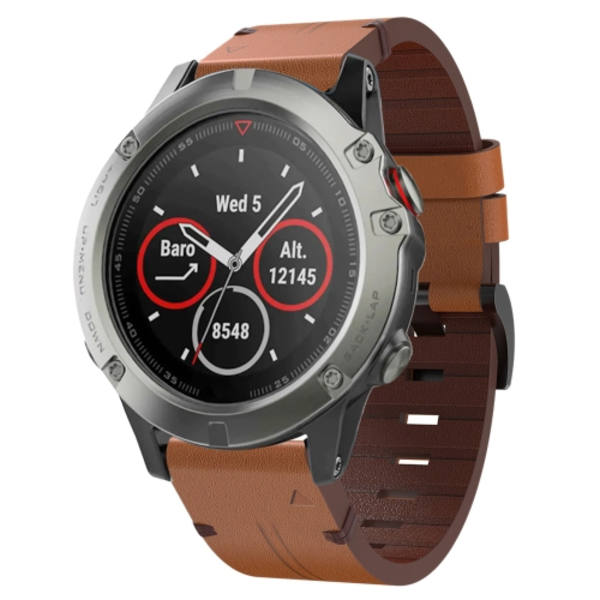 För Garmin Quatix 5 22mm läder stålspänne watch Brown