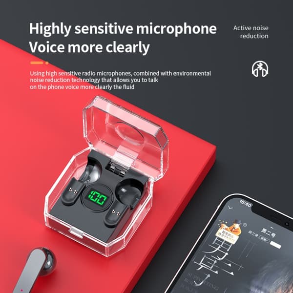 K30 Transparent Capsule Digital Display Touch Control Bluetooth-hörlurar Svart