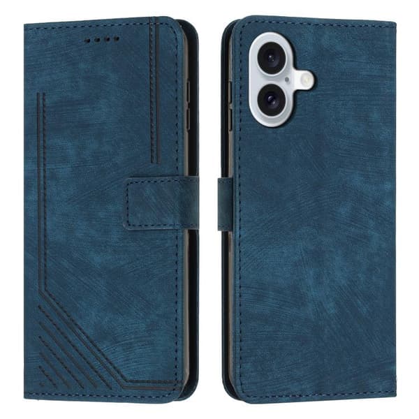 iPhone 17 Skal läderfodral med Lanyard - Stripe-mönster Blå