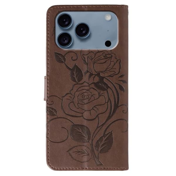 iPhone 18 Pro Max / iPhone 17 Pro Max Skal Läderfodral med Rosafärgad Fjäril Prägling Brun