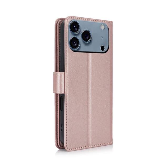 iPhone 18 Pro Max / iPhone 17 Pro Max Skal läderfodral med RFID och flera kortfack Roséguld