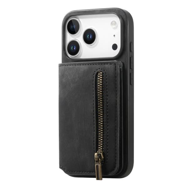 iPhone 18 Pro Max / iPhone 17 Pro Max Retro Läder Dragkedja Plånbok Skal Svart
