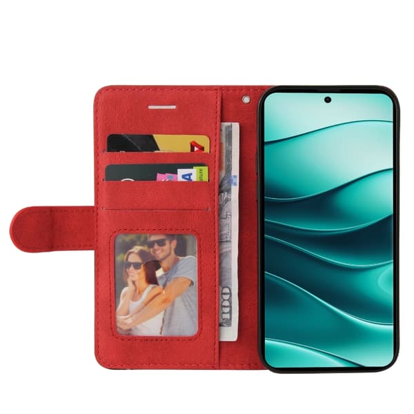 Redmi Note 14 Pro / 14 Pro+ 5G - Flip-läderfodral med tvåfärgad splicing Röd