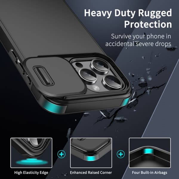 iPhone 16 Pro Skal med Sliding Camshield TPU + PC - Skyddande Mobilskal Blå