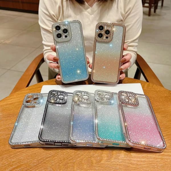 iPhone 16 Pro Max Diamond Gradient Glitter Pläterad TPU Skal Svart