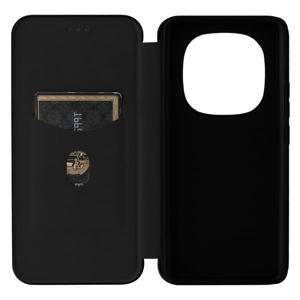 Redmi Note 14 Pro 4G Global - Flip Läderfodral med Kolfibertextur Svart