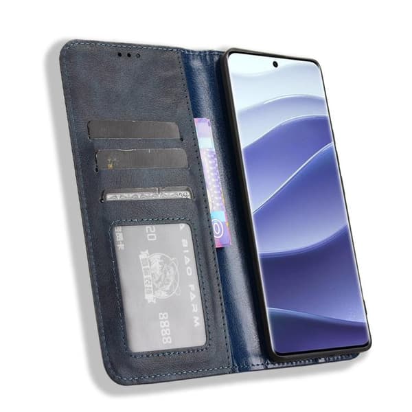 Redmi Note 14 Pro+ 5G - Magnetisk Spänne Retro Textur Läder fodral Blå
