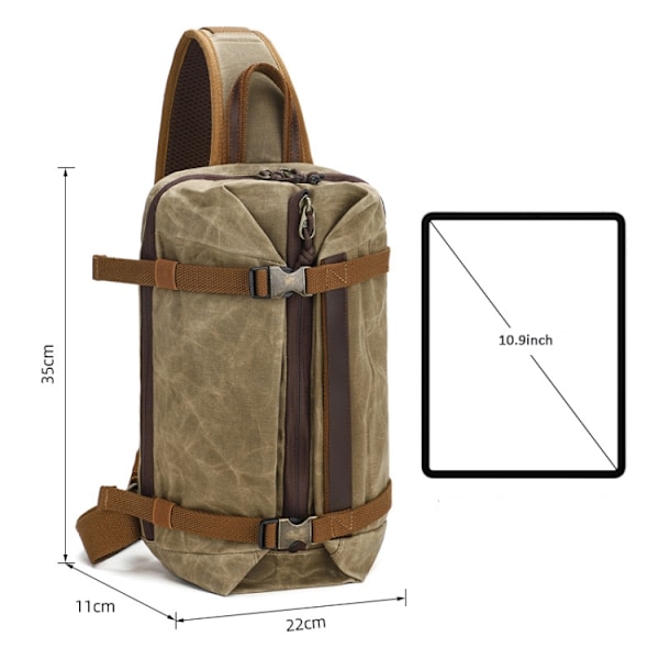 Vaxad canvas bröstväska för män retro stor kapacitet axelväska crossbody väska 1073 Grå