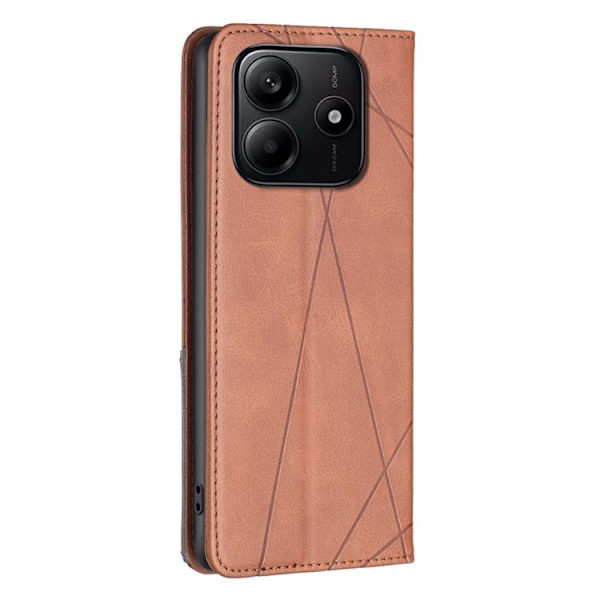 Redmi Note 14 4G - Magnetiskt Läderfodral med Rhombus Textur, Brun