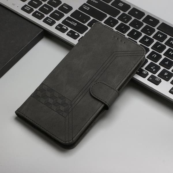 iPhone 18 Pro / iPhone 17 Pro Skal läderfodral med kubisk känsla Svart