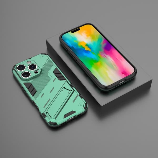 iPhone 16 Pro Max Punk Armor 2 1 PC + TPU Skal med Hållare Grön