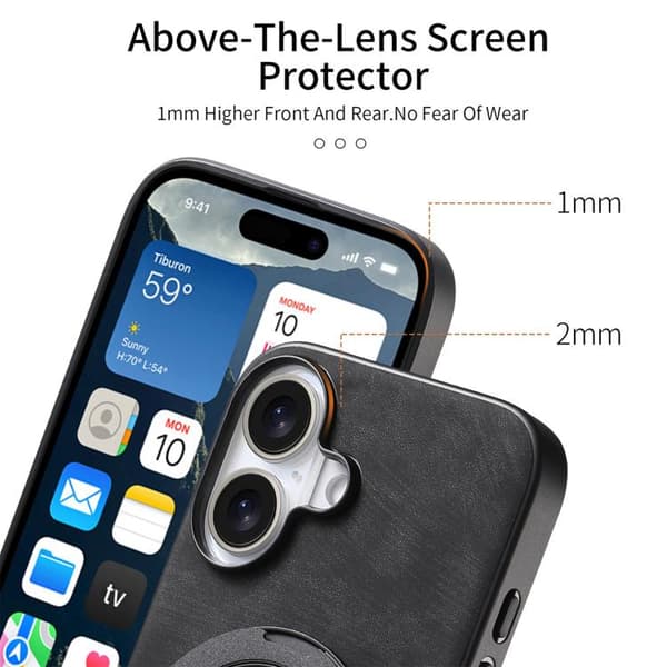 iPhone 17 Retro Läder Rotations Rund Skal Svart
