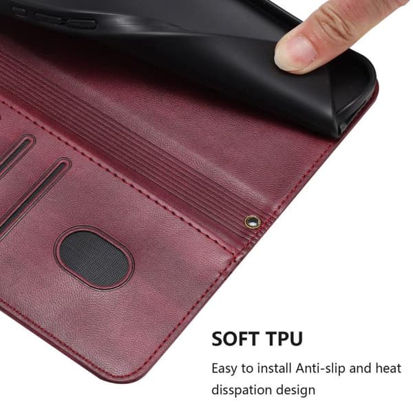 iPhone 18 Pro / iPhone 17 Pro Skal Läderfodral med Retro Linjefog Vinrött