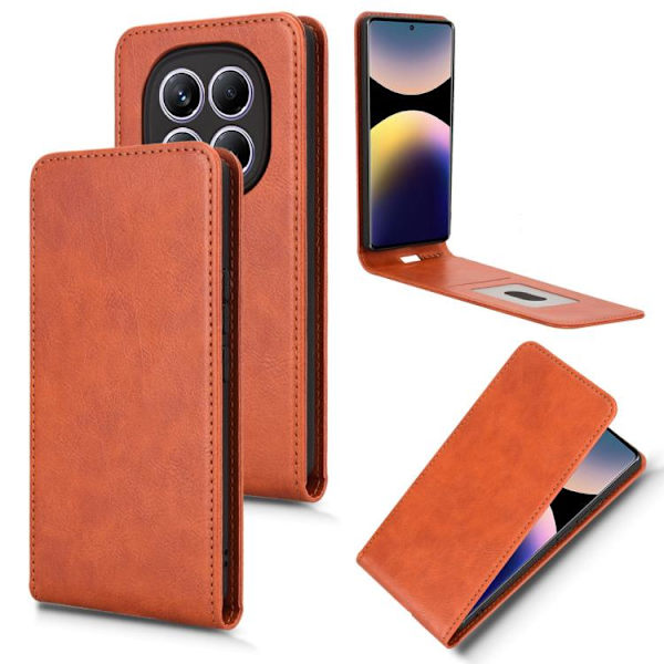 Redmi Note 14 Pro 4G - Magnetisk Vertikal Flip Läderfodral Brun