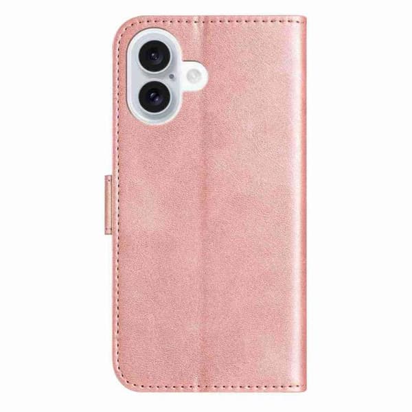 iPhone 17 Skal läderfodral med dubbelvikning och S-form Roséguld